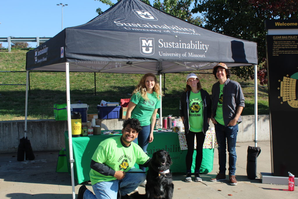 Tiger Tailgate Recycling booth with sustainability office staff and volunteers.