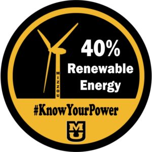 Pendant claiming Mizzou derives 40% of their energy from renewable resources. #KnowYourPower